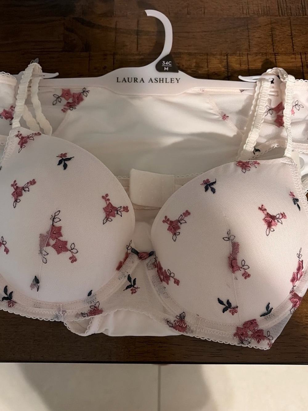 Laura Ashley bra and panty set with Pink Floral Embroidery